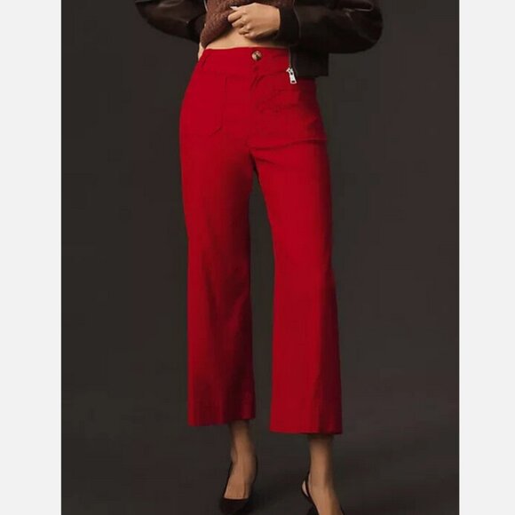 Anthropologie Maeve 26P The Colette Cropped Wide-Leg Pants 26 P Bright Red NWOT - Picture 2 of 4